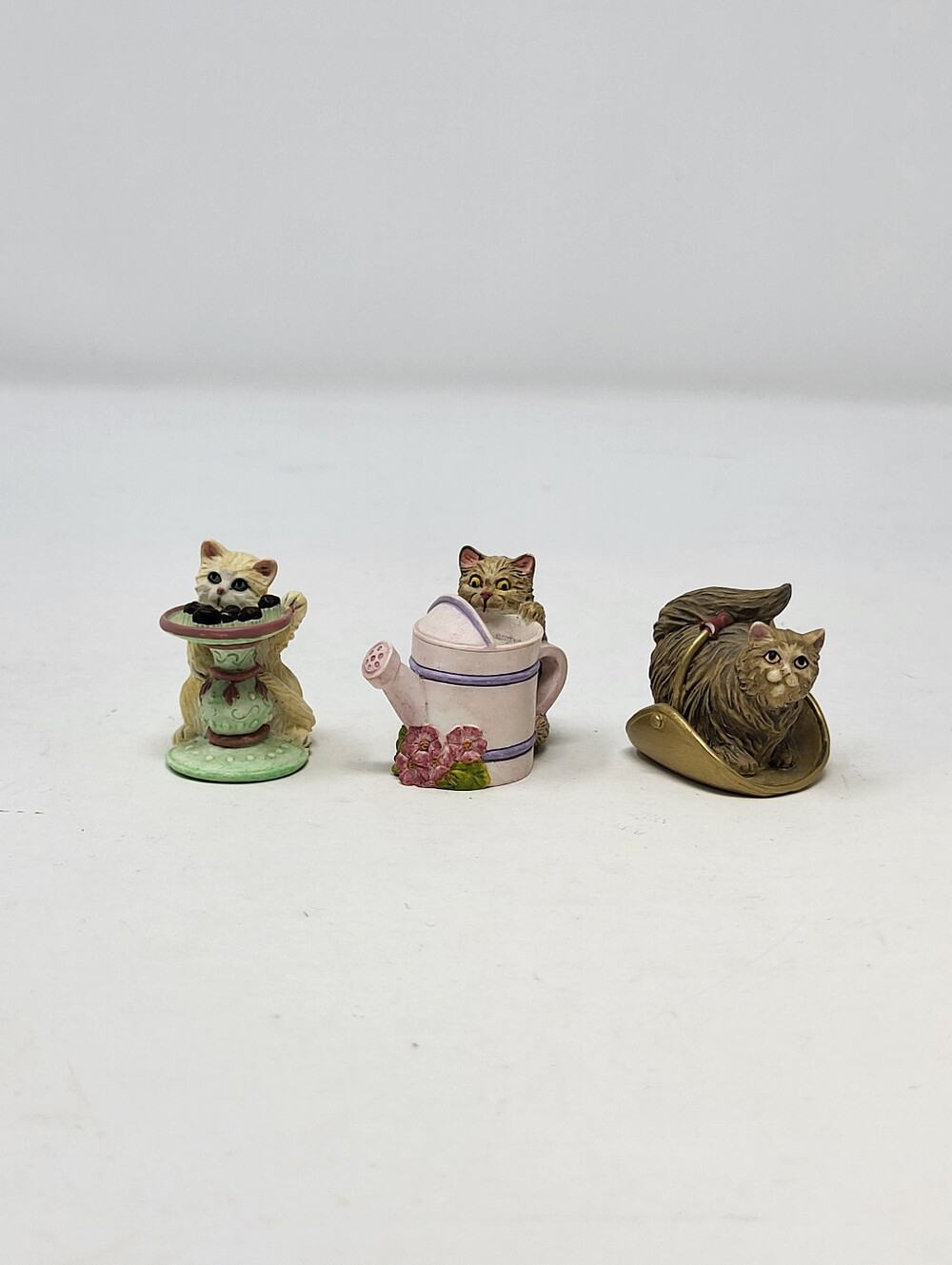 Lenox Miniature Victorian Cat Thimbles Watering Can Bird Bath Basket  set of 3